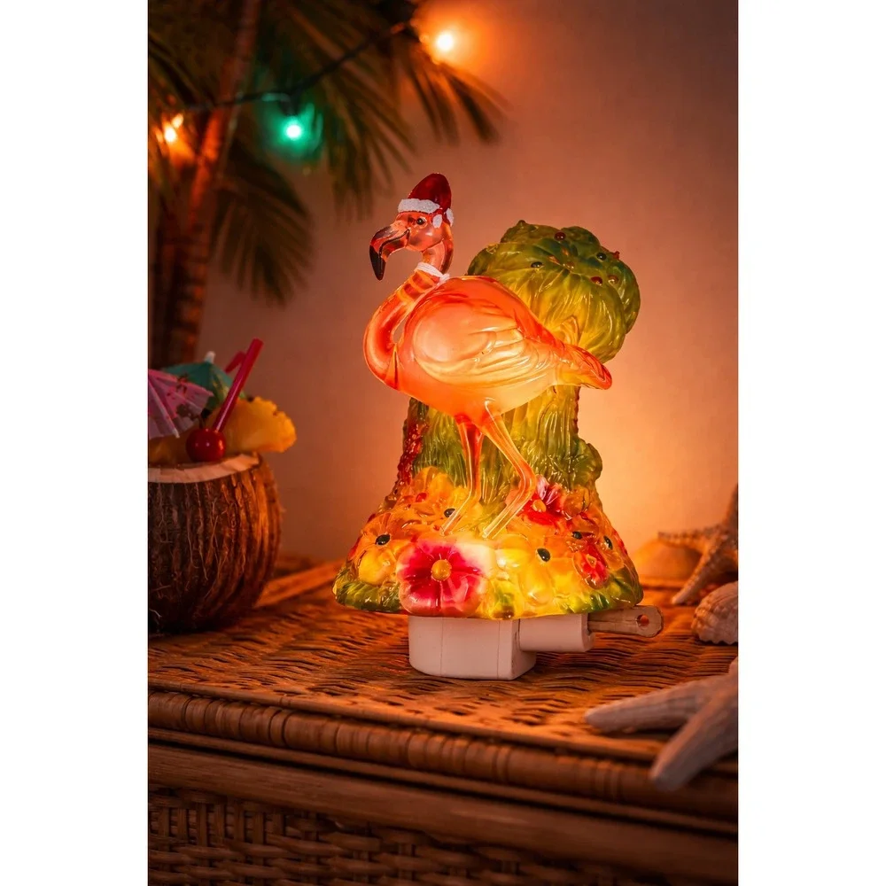 Flamingo Acrylic Night Light Christmas Tropical Decor‎ Plug In w Box